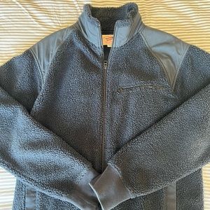 J Crew Sherpa Zip Up Sweater Navy Blue